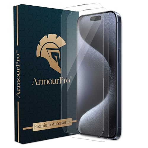 Image of ArmourPro Borderless Tempered Glass for iPhone 15 Pro Max and 14 Pro Max (6.7 Inch) with Anti Dust Mesh Filter, 9H Hardness Shatterproof, Full Screen Coverage and with Installation Kit | Pack of 2