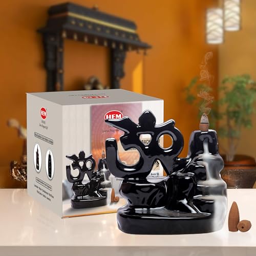 Image of Hem Ceramic Back Flow Burner Set-Om,Elegant Incense Holder for Meditation & Relaxation,Enhances Aromatic Experience with Backflow Design,Perfect for Home,and Yoga Spaces,Enhances Focus,Black
