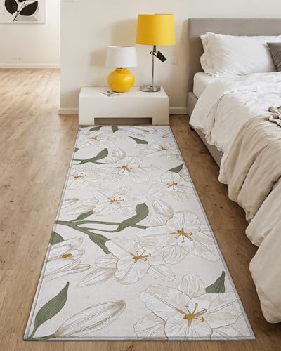 Color G Alfombra Junto a la Cama con Flores de Estilo Rural 60x180cm Antideslizante Lavable Pila Baja Comodidad Planta-Inspirado Corredor de Pasillo para Cocina, Sala de Estar, Dormitorio