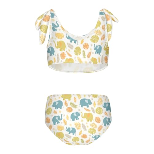 Wusikd Cute Elephants Girls Swimsuits Two Piece Jungle Leaves Swimwear Bikini Set for for Girls Size 3T2