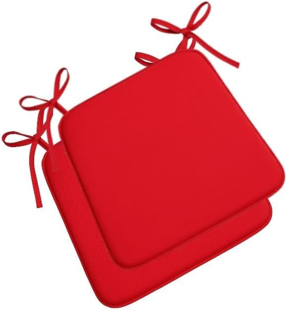 LIZZIE JACOBS Chair Seat Pads with Ties 38x38x3cm Memory Foam Seat Cushion Non Slip Chair Pad for Dining Chairs Kitchen Office Garden Outdoor Indoor Seat Cushions Square Chair Cushion (Red, Set of 2)
