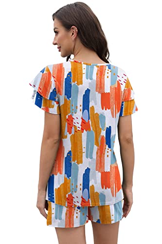 Image of WIHOLL Summer Outfits for Women 2 Piece Short Sleeve V Neck Lounge Sets Casual