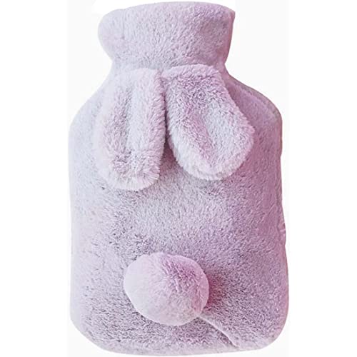 KOCAWIS Wärmflasche Mit Bezug Warmwassersack Handwärmer Haushaltswärmflaschen Mit Kaninchenohrabdeckung Neu das perfekte Geschenk Schnelle Schmerzlinderung und Komfort (lila) Cover