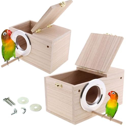 Hamiledyi 2PCS Parakeet Nesting Box Bird House Bird Nest Wood Breeding Box Parrot Mating Box for Parrot Lovebirds Cockatiel Conure Cockatoo Budgie Finch Canary（Style A）