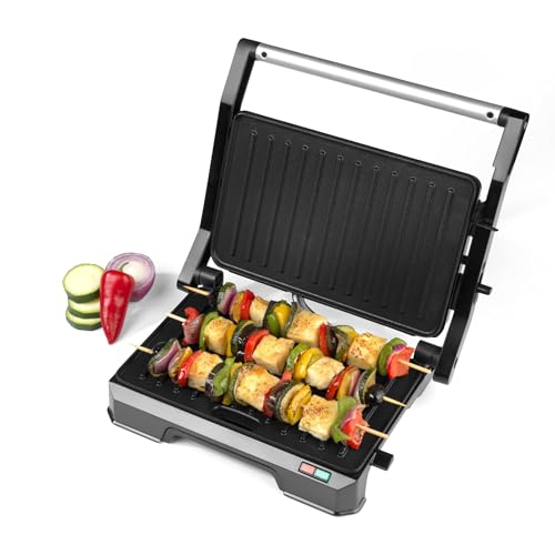 Progress EK5854P 2 in 1 Health Grill - Panini Press, Electric Grill with Non-Stick Plates, Opens out to 180° for Dual Cooking, No Oil Needed, Removable Drip Tray, 850W