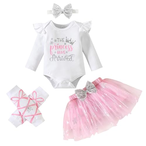 Image of Newborn Baby Girl Outfits Infant Letter Print Romper+Tutu Skirt+Headband+Legging Warmer Coming Home Clothes Set