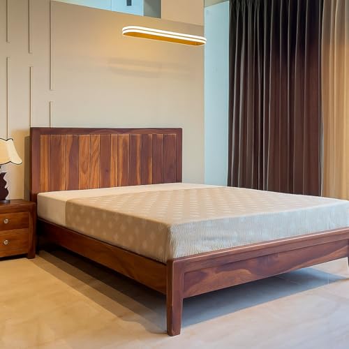 Image of Sheesham Wood King Size Bed Without Storage | Wooden Double Bed Cot Bed for Bedroom Furniture | Palang Double Bed for Hotels Solid Sheesham Wood Brown, Mattress Size: 78 X 72 Inch