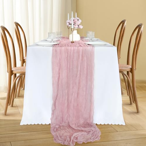Miucat DUSTY PINK-121 Cheesecloth Table Runner, 10Ft Dusty Pink Gauze Table Runner For Girl Baby Shower Bridal Shower Decorations Tea Party Table Centerpiece Decorations thumb #5