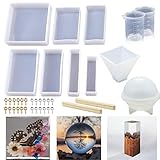 Große Menge Casting Resin: Resin formen und werkzeuge satz 43 stück insgesamt, 9 stück verschiedene designs große gießformen, 24 stück schraubaugen stifte, 2 messbecher und 10 stück holzstäbchen, perfekt für die herstellung von harz schmuck,kristallkugeln, briefbeschwerer, wachskerzen, seifen und hausgemachte dekoration, hängende ornamente, gut mit epoxidharz, wachs, seife, fimo.