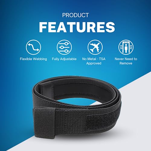 Black No Scratch Flex Web Belt with Buckleless Hook and Loop Closure – No Buckle No Metal and TSA Approved2