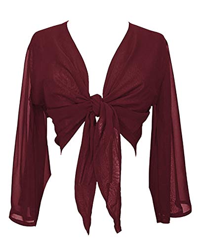 Image of Indian Trendy Women's Chiffon Flair Wrap Tie Top Choli Blouse Belly Dance Gypsy (One Size, Maroon)