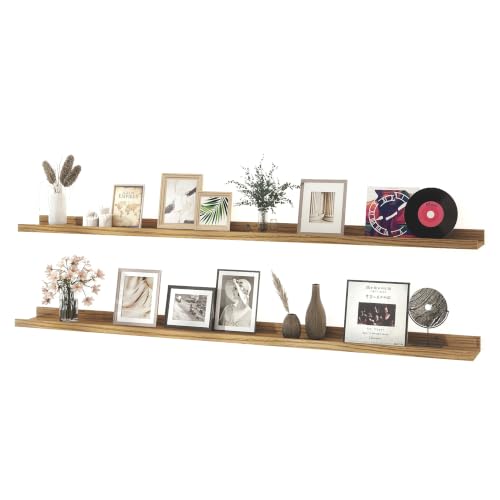 Image of Oak Floating Shelves for Wall Decor, 52 in Shelf with Lip, 2 Set