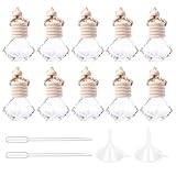 Iimin 18ml Empty Refillable Car Air Freshener Perfume Bottle,Hanging Empty Glass Perfume Bottle Car Fragrance Pendant Decoration Empty Glass Perfume Bottles with Wooden Caps & Hanging String(10 Pcs)