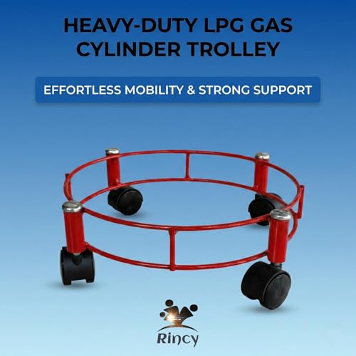 Image of Rincy Red Colour 2 Pic Heavy-Duty Stainless Steel LPG Gas Cylinder Trolley for Kitchen Utility Stainless Steel Cylinder Trolley with Wheels | Gas Trolly - Lpg Cylinder Stand, Kitchen Gas Trolly