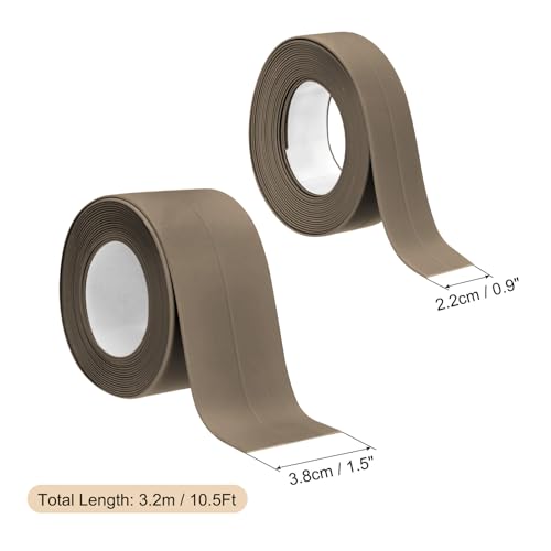 Image of uxcell 2 Rolls Caulk Tape, 1.5 inch x 10.5Ft & 0.9 inch x 10.5Ft PVC Waterproof Self-Adhesive Sealing Tape for Kitchen Bathroom Toilet Sink Floor Corner Edge with Sealing Tool, Brown