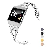 Wearlizer Silver Bling Band Compatible with Fitbit Ionic Bands Women, Metal Bling Replacement Band Bracelet with Diamond Rhinestones X-Link Compatible Fitbit Ionic Small Large Silver