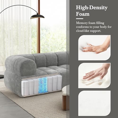 Image of Christopher Knight Home Mania 122 inch Modular L-Shape Sofa Couch with Chaise Lounge, Modern Sectional Sofa Set for Living Room, Boucle Fabric Upholstered Cloud Couch with Deep Seat, Gray