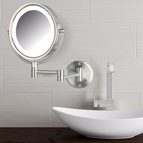 JERDON Nickel Lighted Wall-Mounted Makeup Mirror with 8X Magnification - Model HL88NL