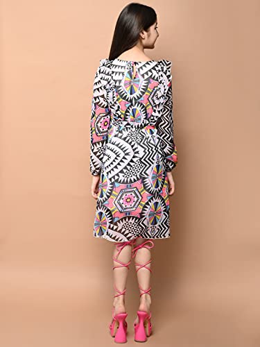 Image of LILPICKS Girls Aztec Printed Full Sleeve Fit n Flare Dress (Multi)