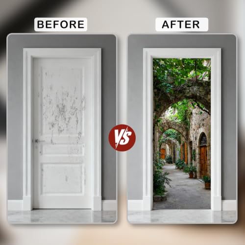 Image of Nuxovilar Stone Alley Door Cover 30.31x78.74 Inches PVC Decal