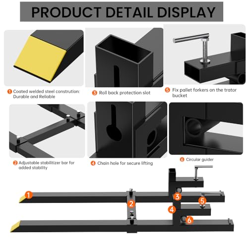 Garvee 60" Clamp on Pallet Forks, 4,000Lbs Heavy Duty Fork Rack with Adjustable Stabilizer Bar for Loader Bucket Skid Steer Tractor