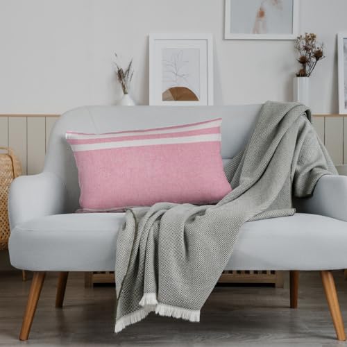 Image of 180 TC Pillow Cover Set of 2 | Pillow Cover Cotton 100% | Pillow Cover Set of 2 King Size | Wrinkle Free & Fade Resistance | Striped Pattern | Standard Size | All Season Use (Rose Pink)