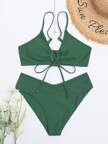 Image of Meetall Women's High Cut String Triangle Bikini Set Swimsuits Sexy Bathing Suits 2 Piece