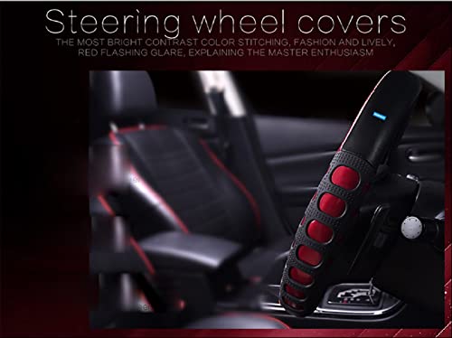 Image of NIKAVI Fashion Steering Wheel Cover - Red Color | Size - Medium | Diameter 38 cm | O-Type | Car Steering Wheel Protector, Anti-Slip, Stylish Leather Finish Grip Cover for Round Steering Wheels