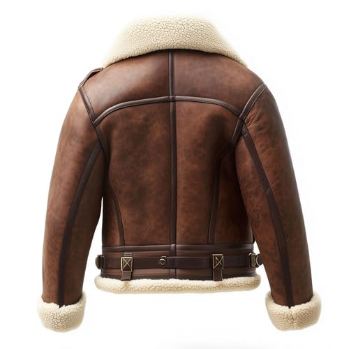 Image of The Next Shearling Brown Leather Jacket Genuine Luxurious Sheepskin Fur Leather B3 Bomber Leather Modern Aviator Jackets