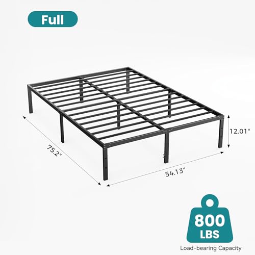 Image of Sweetcrispy Full Size 12 Inch Platform Bed Frame, Heavy Duty Metal Foundation Frame, Noise-Free Sturdy Steel Slats, Underbed Storage, No Box Spring Needed, Quick Setup