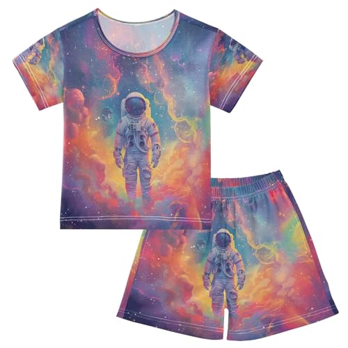 ALAZA Astronaut Galaxy Space Pajamas Short Sleeve 2 Piece Sleepwear Top and Bottom Pajama Set Unisex