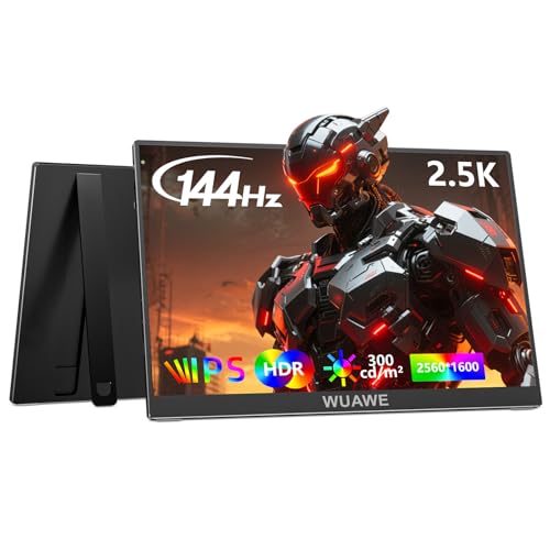 Image of WUAWE Portable Monitor 16 inch 16:10 IPS Travel Monitor for Laptop, 100% sRGB Control USB-C HDMI,HDR Freesync Display, Plug&Play for Phone PS5 Switch (2.5K|144HZ, Black, 16inch)