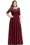 Neckline Sleeve : crew neck, half long sleeve , long maxi length , with mesh under sheer lace layer. This elegant plus size lace chiffon dress features low V back, concealed zipper back, with sash belt across the waist, which is not removable. This d...