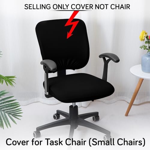 Image of HOKIPO 'SereneSolids' 140 GSM Office Chair Cover for Task Chair - 140 GSM Stretchable Fabric - Washable & Anti-Slip - Fits Small Office Chairs Without Headrest, Black (AR-5224-BLK)