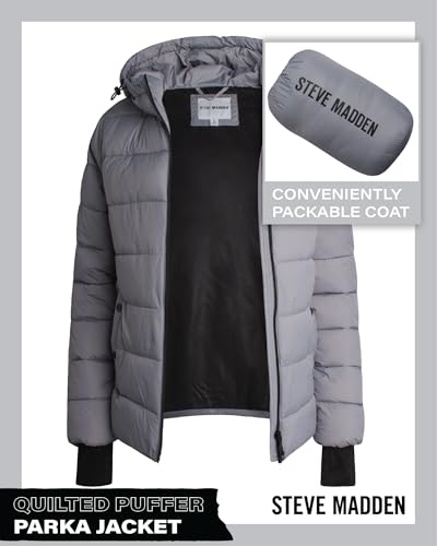 Steven Madden Women Winter Jacket - Packable Quilted Puffer Parka Coat - Hooded Outerwear Windbreaker Jacket for Women, S-XL3