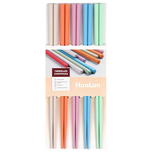 HuaLan Bunte Essstäbchen Serie - Wiederverwendbare, rutschfeste bunte Glasfaser-Essstäbchen, 5 Paar bunt Cover