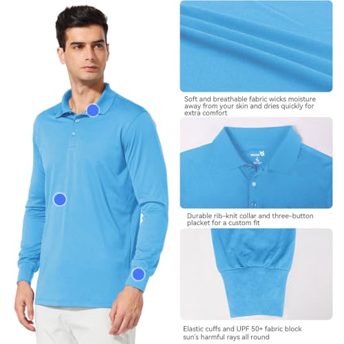 baleaf Men's Long Sleeve Golf Polo Shirt UPF 50 Quick Dry 3 Button Casual Work Outdoor Lightweight Performance Shirts4