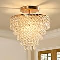 FRIXCHUR 11.8" Crystal Chandelier Gold Crystal Flush Mount Ceiling Light 5 Tiers Raindrops Crystal Pendant Lighting Fixture for Bedroom Hallway Living Room E26 Base