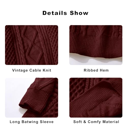 Vamtac Cable Knit Sweater Women Solid Oversized Pullover Sweaters Casual Vintage Crewneck Woven Tops