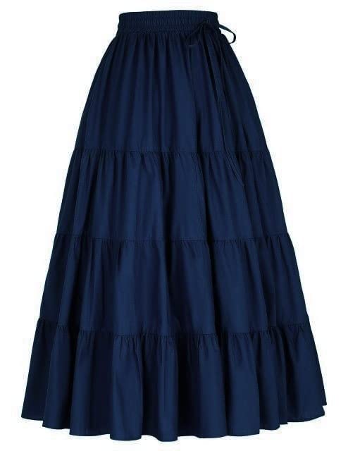Crepe Long Frill Skirt (Navy Blue)-picture-10