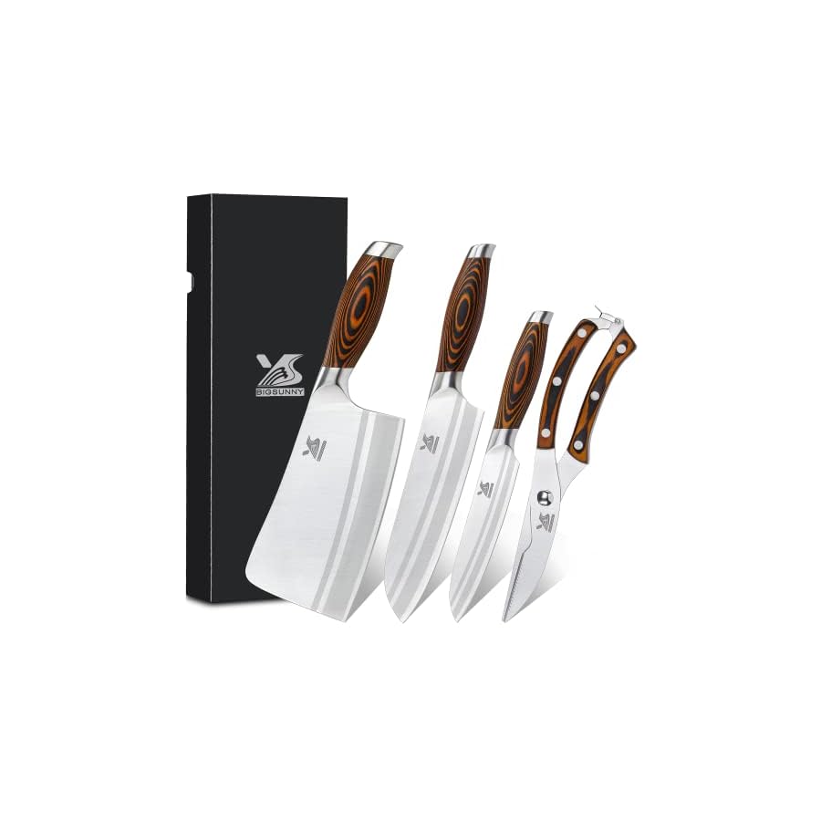 MSY-BIGSUNNY-4-Pieces-Kitchen-Knife-Set-7-Chopper-7-Santoku-Knife-5-Utility-and-Kitchen-Shears-for-Easy-Fast-Cutting-Slicing-Multipurpose-German-Steel-X50CrMoV15 MSY BIGSUNNY 4 Pieces Kitchen Knife Set 7" Chopper 7" Santoku Knife 5" Utility and Kitchen Shears for Easy Fast Cutting & Slicing Multipurpose, German Steel - X50CrMoV15