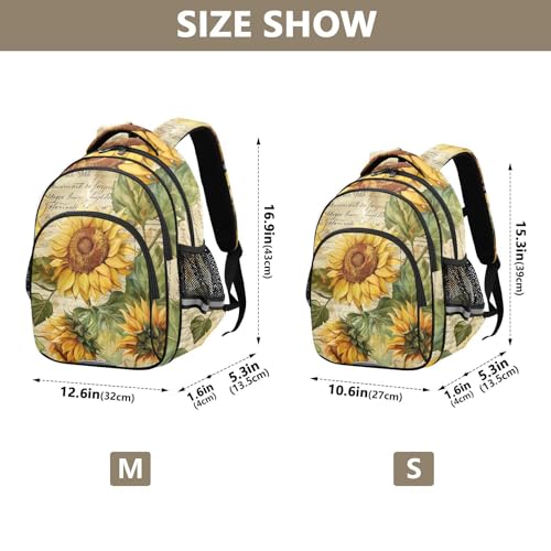 Sunflower Vintage Backpack for Kids 8-14 Years Boys Girls School Bookbag Daypack M 202b55614