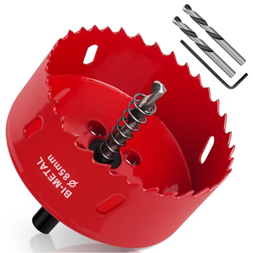 Yeepeo Sierras de Corona 85mm, M42 HSS Bi-Metal Corona Taladro con Adaptador Hexagonal y Taladro, Corona Metal para Pladur Madera Plástico, 1 pieza Rojo