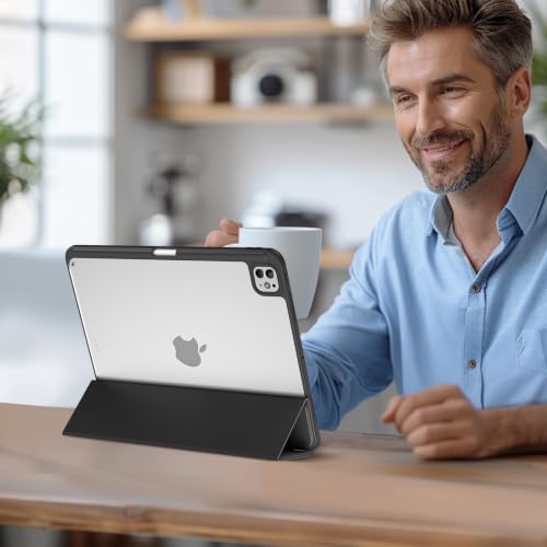 Image of ProCase for iPad Pro 13 Inch Case M5 2025 / M4 2024 with Pencil Holder-Black | Smart Cover iPad Pro M5 M4 Case 14 Inch, Clear Transparent Back, Supports Touch ID, Auto Wake /Sleep