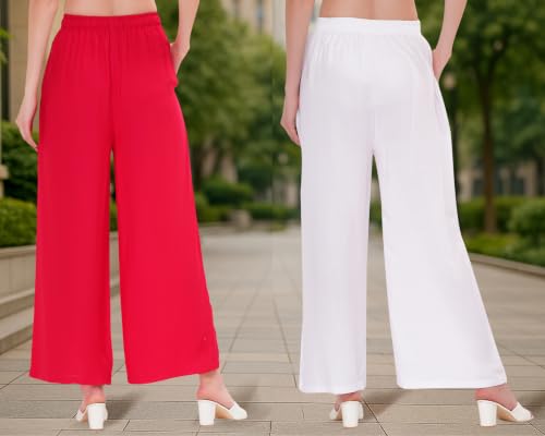 Image of Buy That Trendz Palazzo Pants for Women Cotton Rayon Elasticated Regular Fit Flared Wide Leg M to 6XL Pack of 2