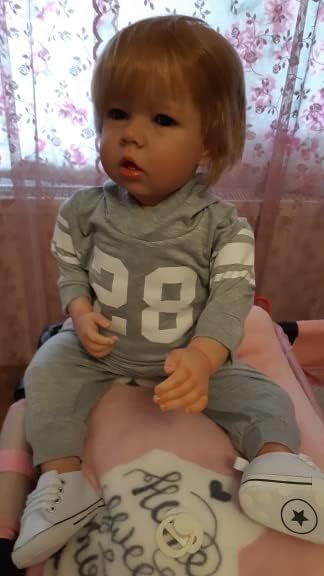 Miniatura 7 de Angelbaby Muñecas realistas de bebé de silicona realista de 30 pulgadas, cuerpo suave y pesado, boca abierta, muñeca de niño real de 12 meses