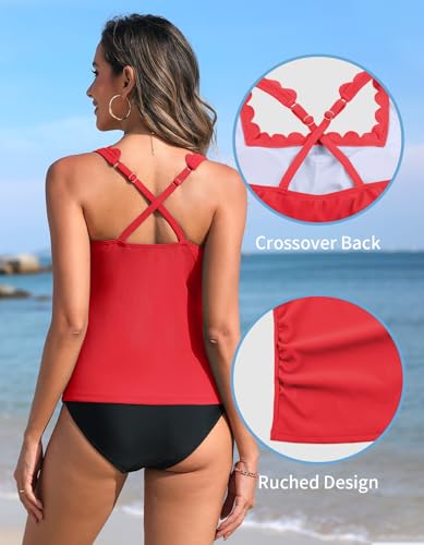 Tankini Tops for Women Ribbed Swimwear Top Only Scalloped Bathing Suit Top Modest Swim Top3
