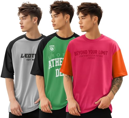 Image of LEOTUDE Men Polycotton Classy Look Regular Fit Round Neck Half Sleeve Tshirt| Colorful Oversized Fit T-Shirt for Mans