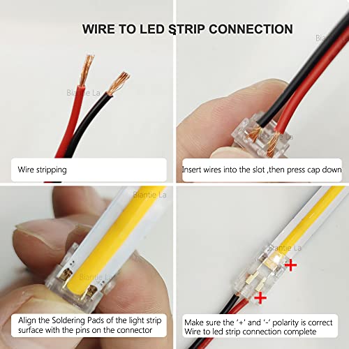 Biantie La 2-Pin 8Mm Led Light Strip Connectors Unwired Clips Diy Strip To Wire Solderless Adapter Terminal Extension Connection For 12V 24V Single Color Cob Led Strip Lights 12V 24V (Pack Of 10) #TOP3