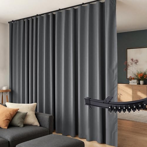 Room Divider Curtains Flexible Ceiling Tracks set Curtain track Ceiling Mount Blackout Curtain for Living Room Bedroom Ceiling Curtain Rod Privacy Dividers Panels W150 x H120 Grey Drape & Black rail